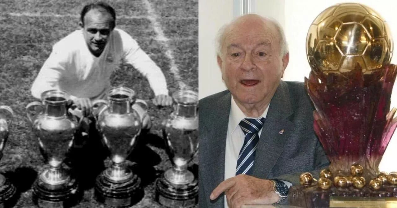 Alfredo Di Stéfano con las Copas de Europa